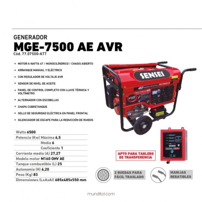 Grupo electrógeno SENSEI MGE 7500 AE AVR